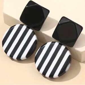 Black and White Striped Earrings